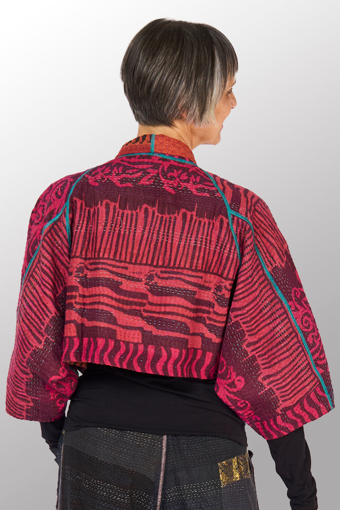 COTTON OVERDYE KANTHA PUFF SLV. SHRUG - ov4062-cred007a -