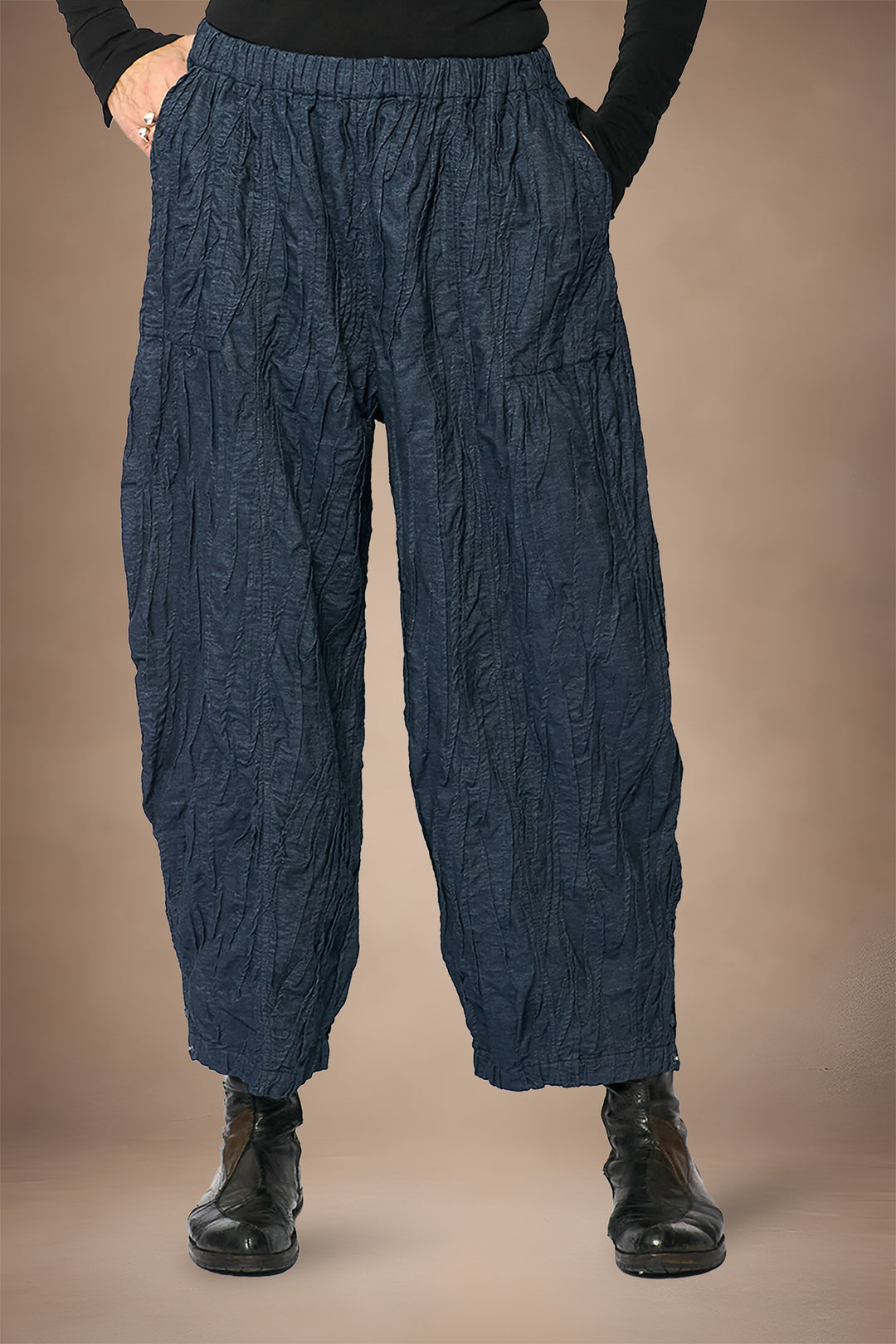 RIPPLE TUCK DENIM BARREL PANTS - rd1641-nvy -