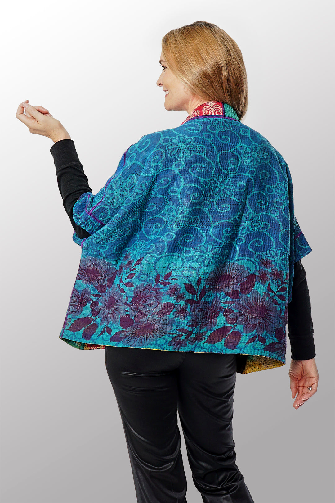 COTTON OVER DYE KANTHA MINI PONCHO - ov4060-ctel002a -