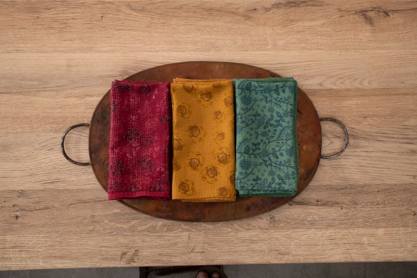 Printed Fray Handmade Napkins -Pink (Set of 2)