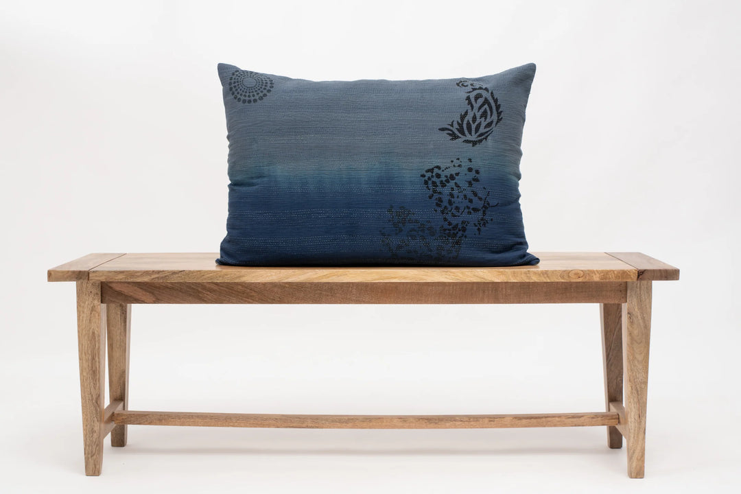 Cotton Ombre Handmade Vintage Kantha Pillow -Indigo