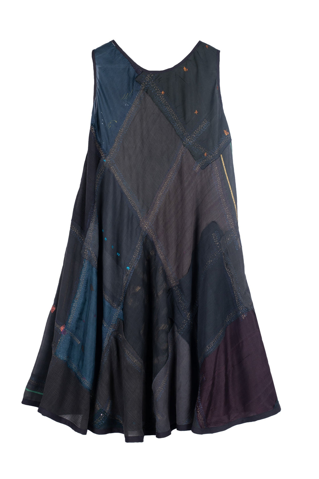 MOSAIC TILE PATCH KANTHA FULL CIRCULAR DRESS CITY - mt1421-blk -