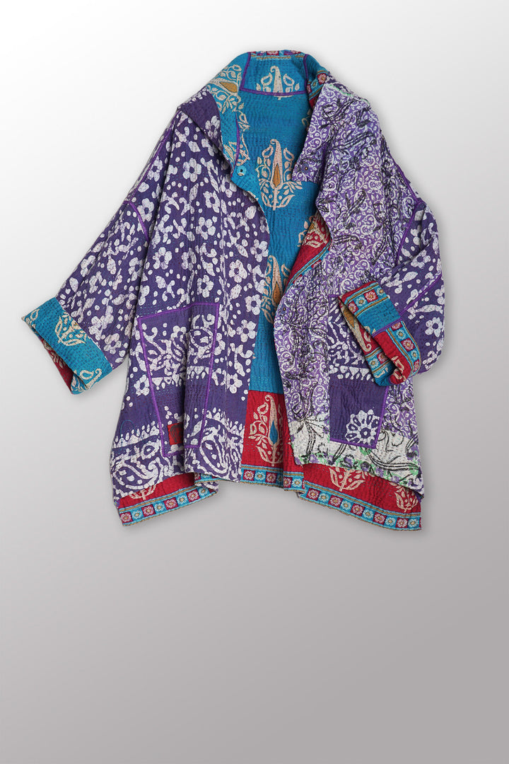 VINTAGE COTTON KANTHA HOODIE PONCHO - cv4064-0032a -