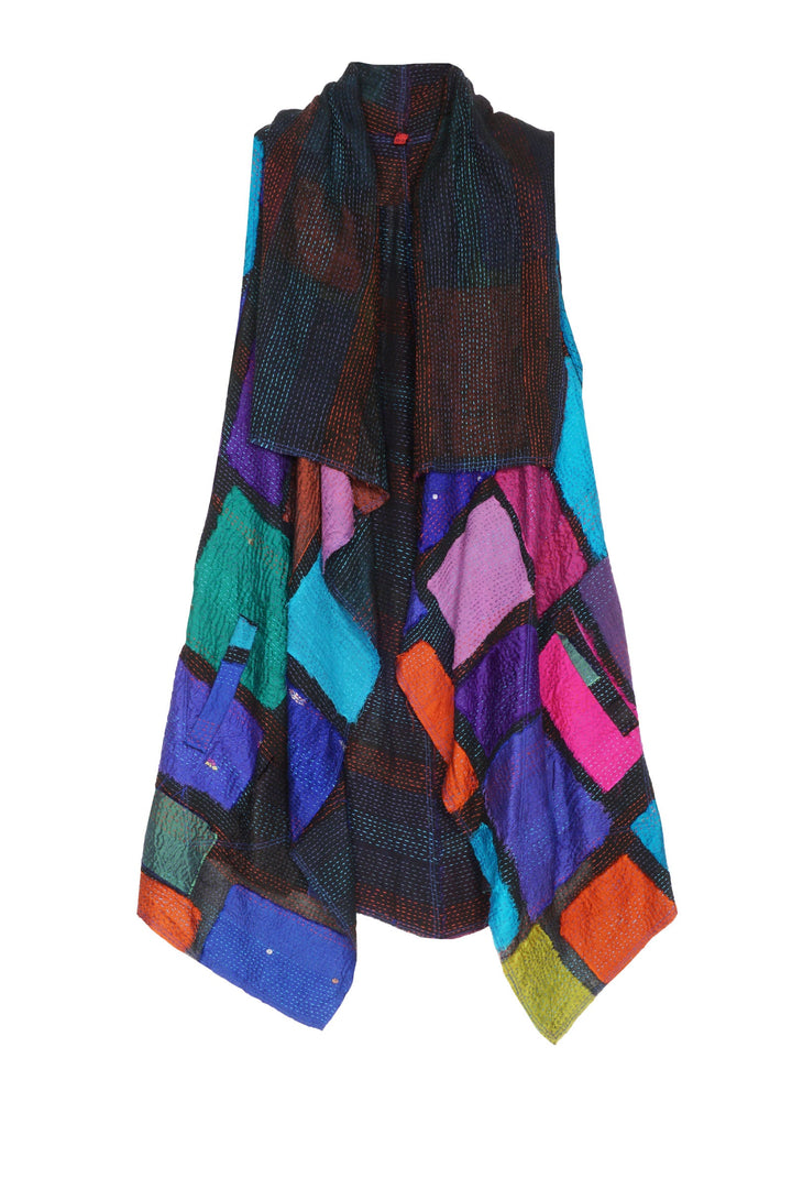 COLOR BLOCK PATCH KANTHA CASCADE VEST - cb2218-mlt -