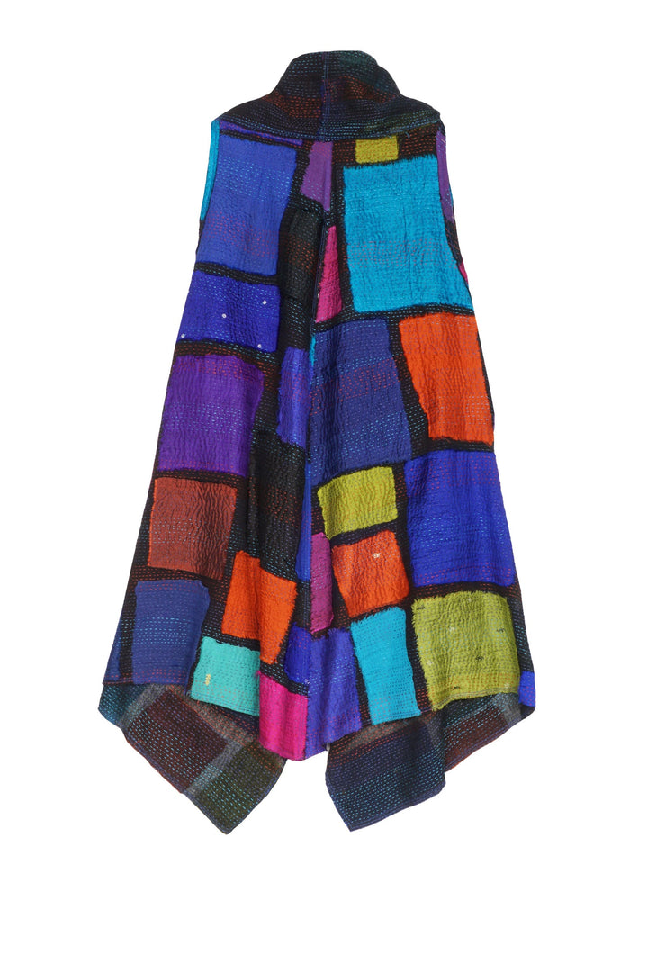 COLOR BLOCK PATCH KANTHA CASCADE VEST - cb2218-mlt -