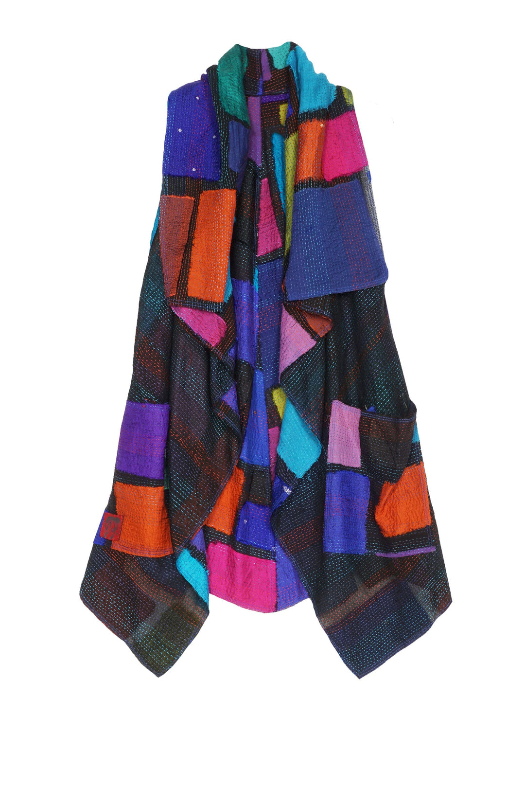 COLOR BLOCK PATCH KANTHA CASCADE VEST - cb2218-mlt -