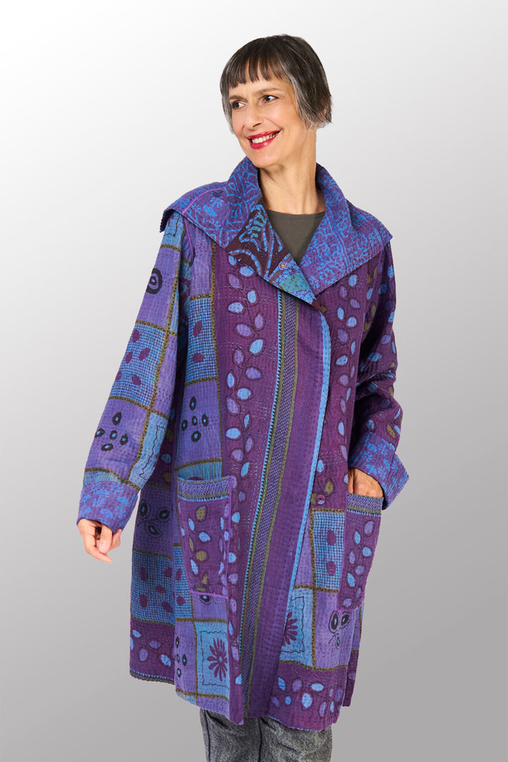 COTTON OVERDYE KANTHA POCKET MEDIUM COAT - ov4316-cblu005m -
