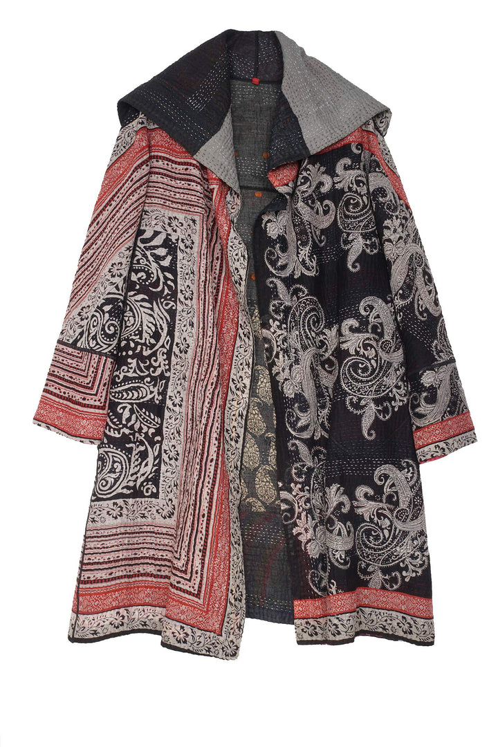 PAISLEY & PATCH KANTHA A-LINE COAT - py4309-blk -