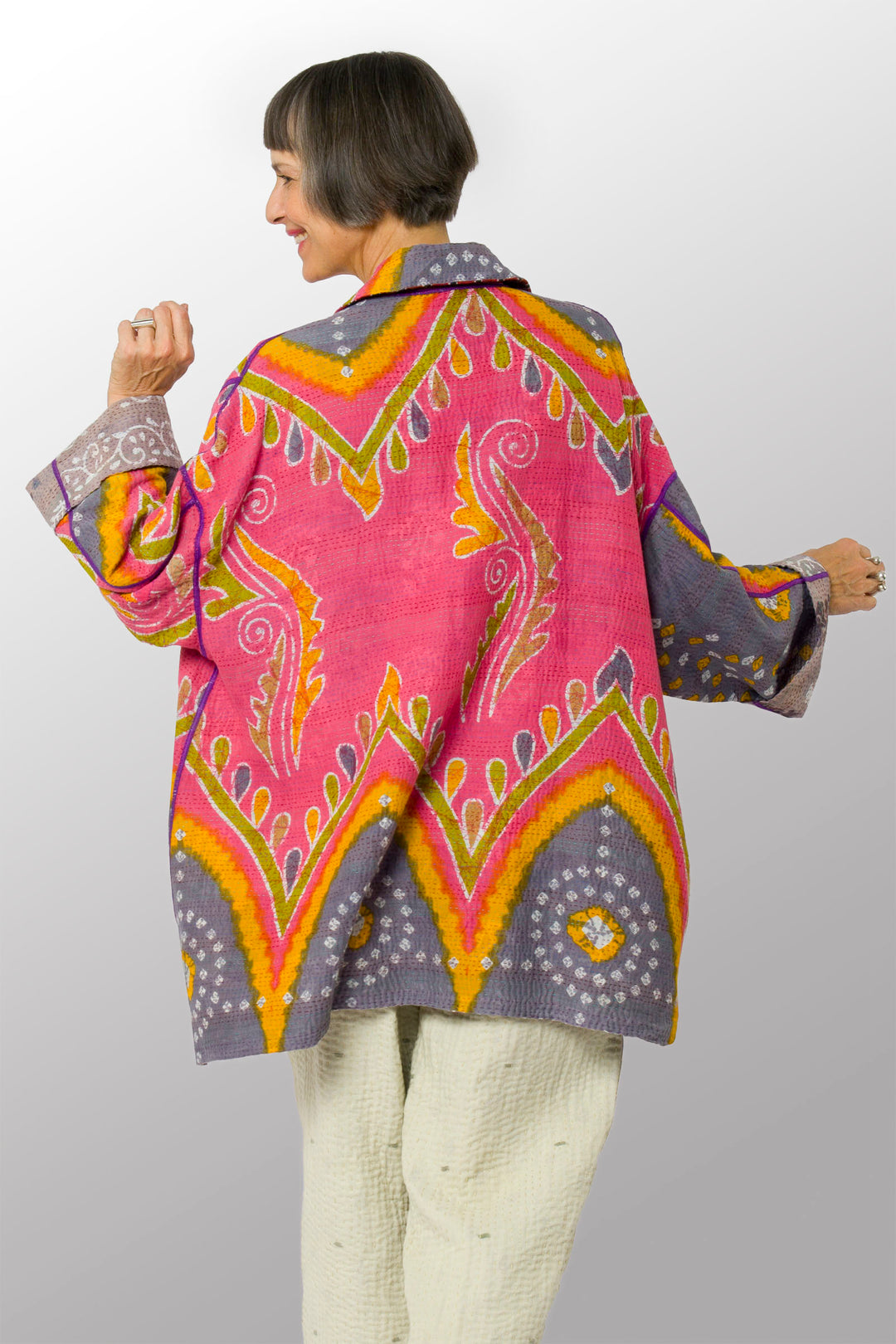 VINTAGE COTTON KANTHA OVERSIZED MINI COAT - cv2332-0007a -