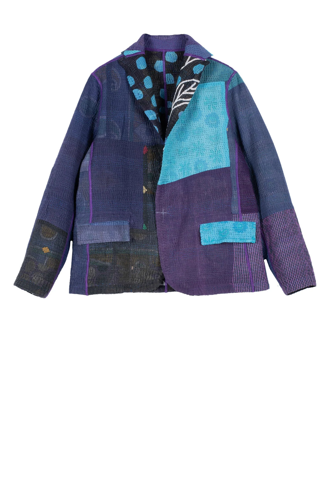 POLKA DOTS & LEAVES KANTHA BASIC JKT - dl4052-blu -