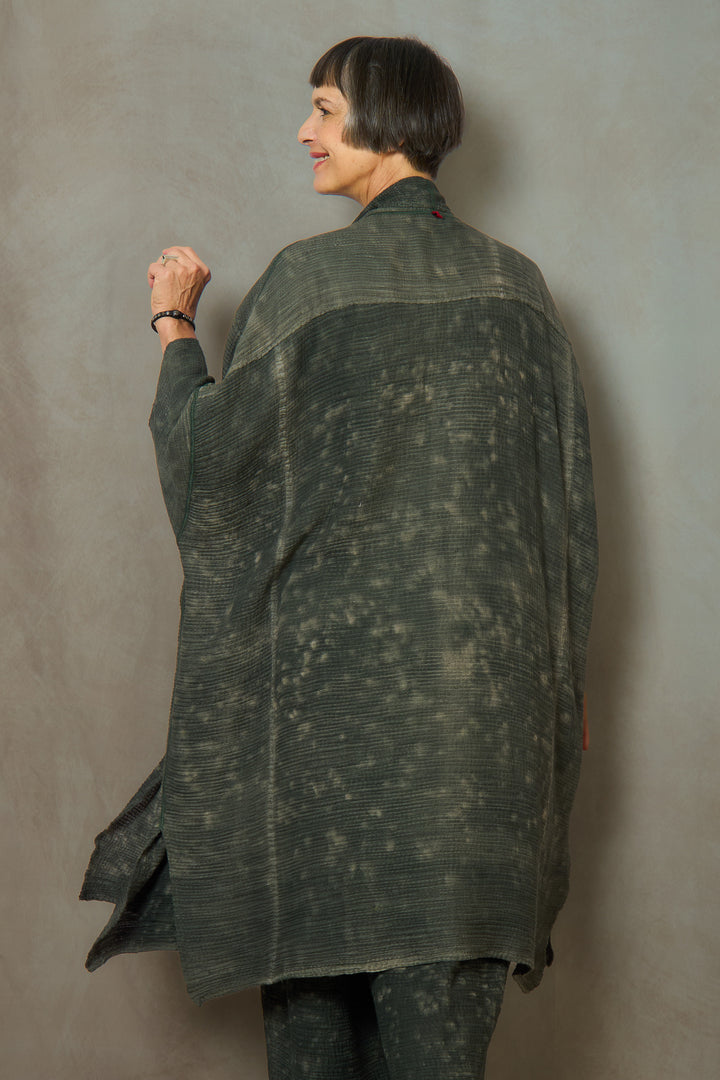 SAND SUN DYE RIPPLE KANTHA PONCHO TOPPER - rs2356-grn -