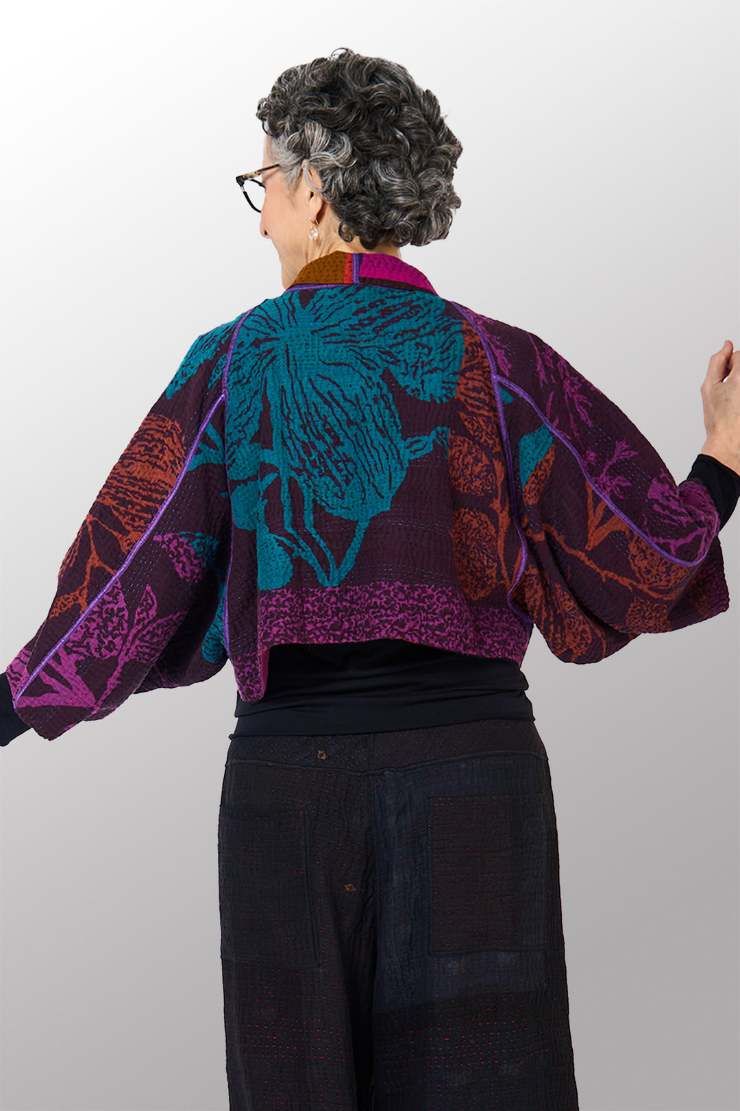 NIGHT FLOWERS KANTHA PUFF SLV. SHRUG - nl4062-prp -