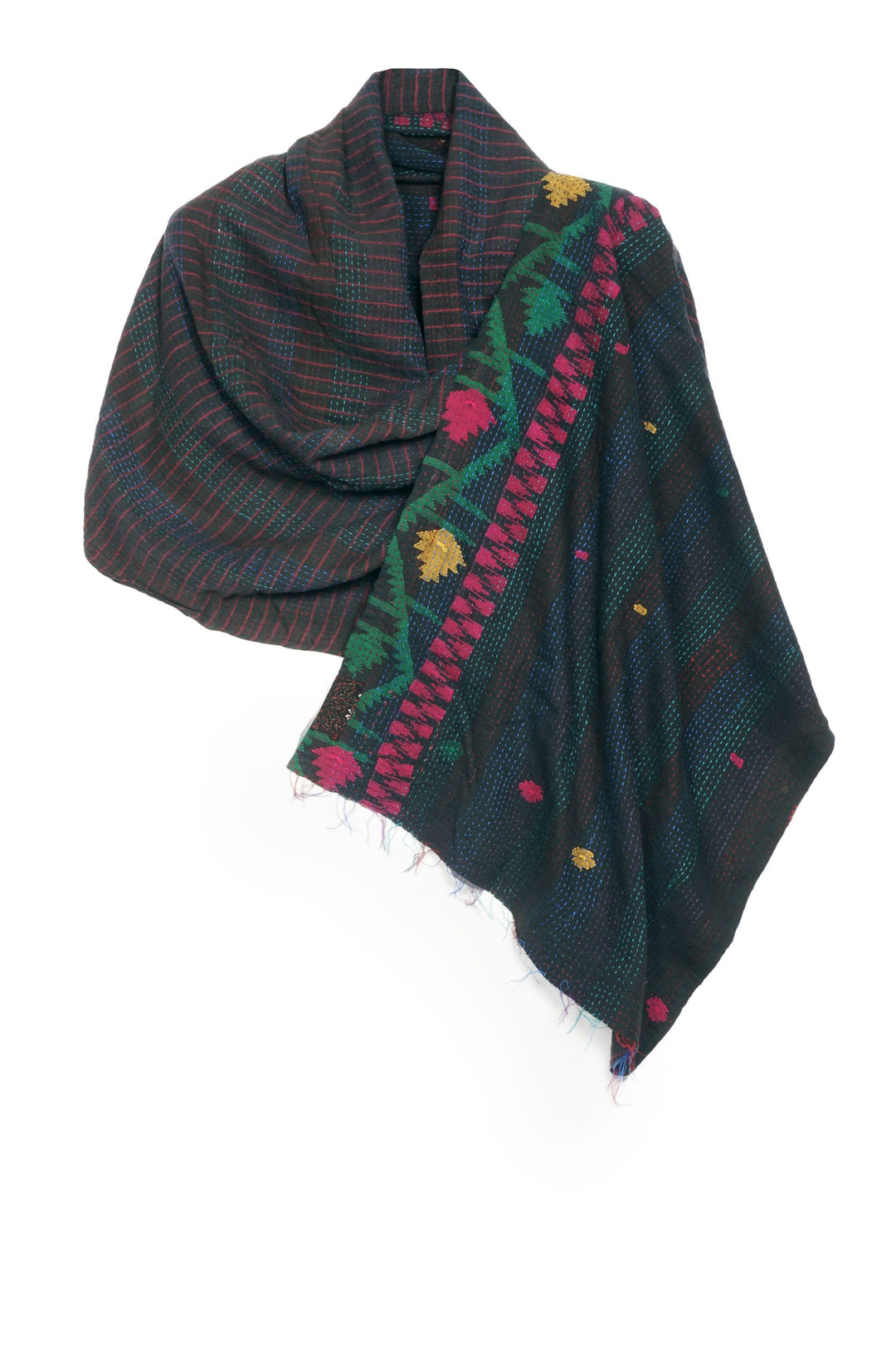 VINTAGE SOLID COTTON KANTHA SCARF STANDARD - cc2801-0003a -