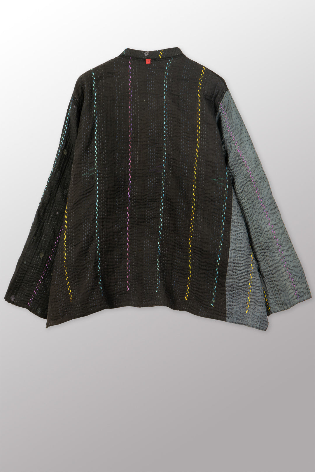 JEWEL WOVEN WITH VERTICAL PATCH KANTHA KAFTAN JACKET SHORT - jv4088-blk -