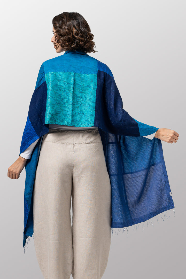 COTTON SILK SW PATCH OMBRE KANTHA SCARF STANDARD - wo2801-blu -