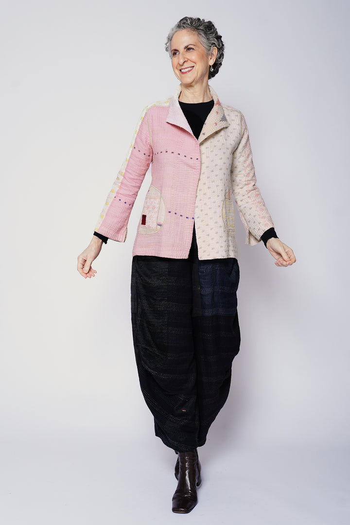 FRAYED PATCH MIX KANTHA SHORT JKT - fm4007-ivy -