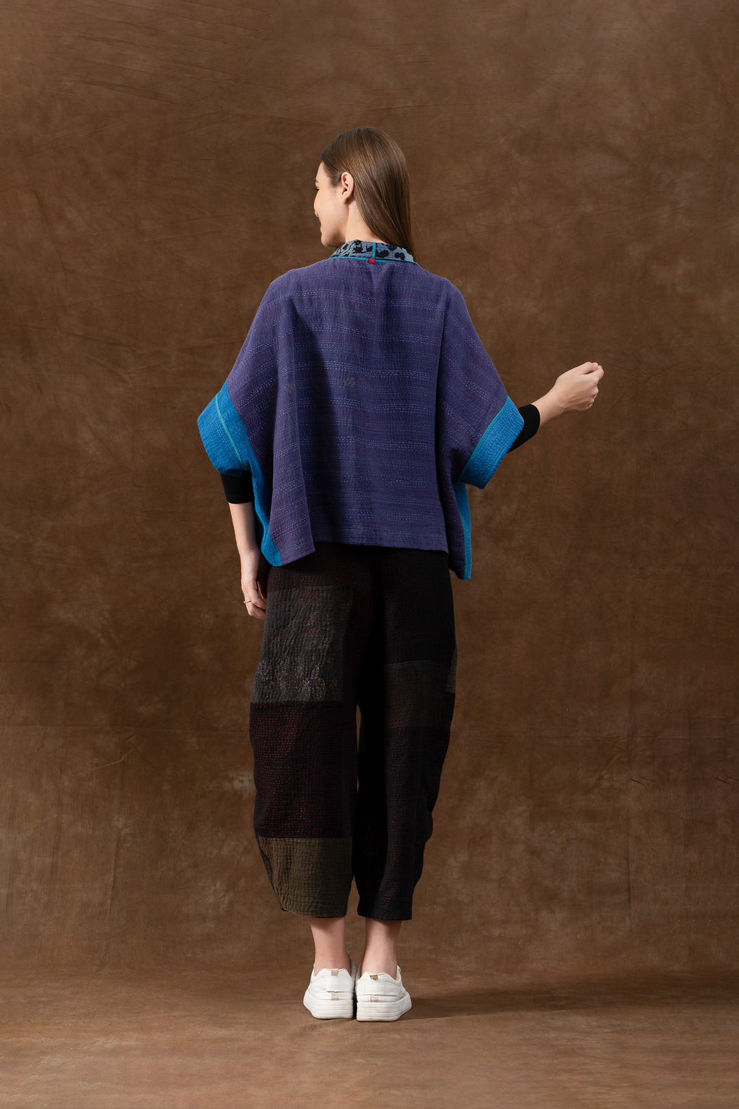MONOTONE TWILIGHT PRINT KANTHA MINI PONCHO - tp4060-blu -
