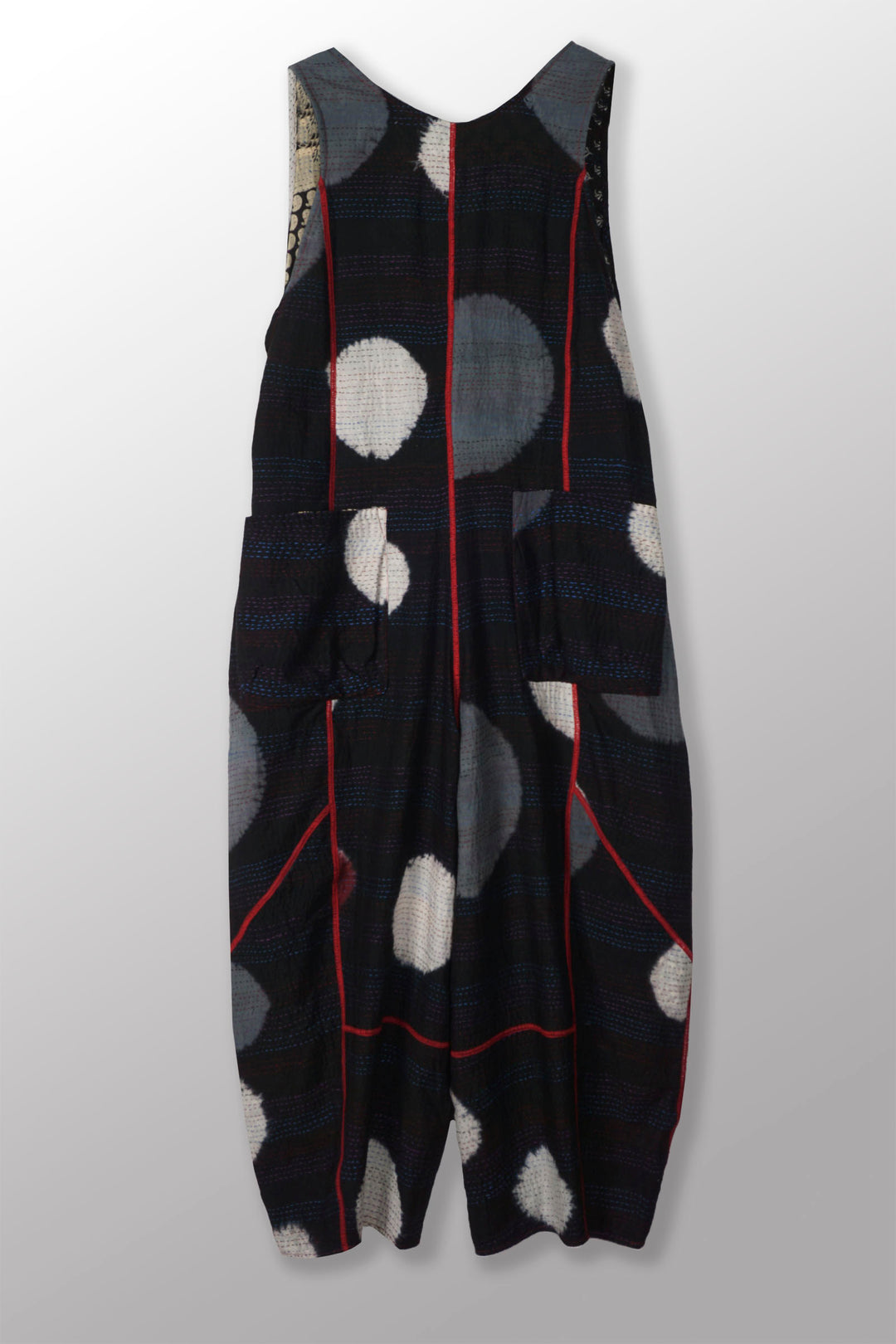 PATCH & CIRCLE PRINT KANTHA V-NECK JUMPER - pc2622-blk -