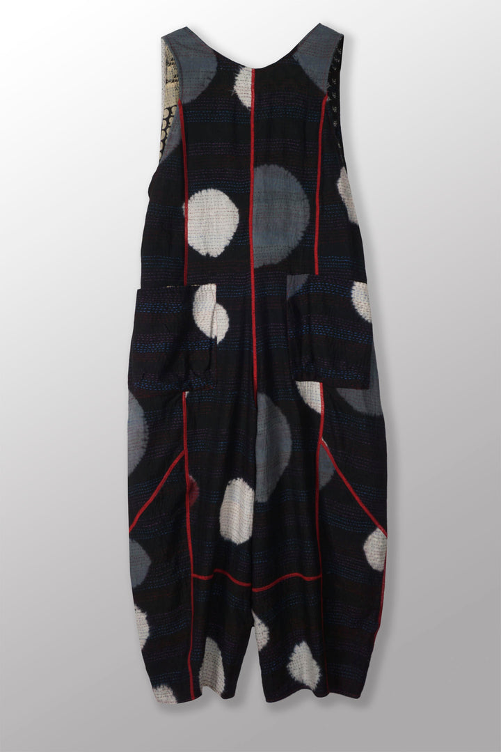 PATCH & CIRCLE PRINT KANTHA V-NECK JUMPER - pc2622-blk -