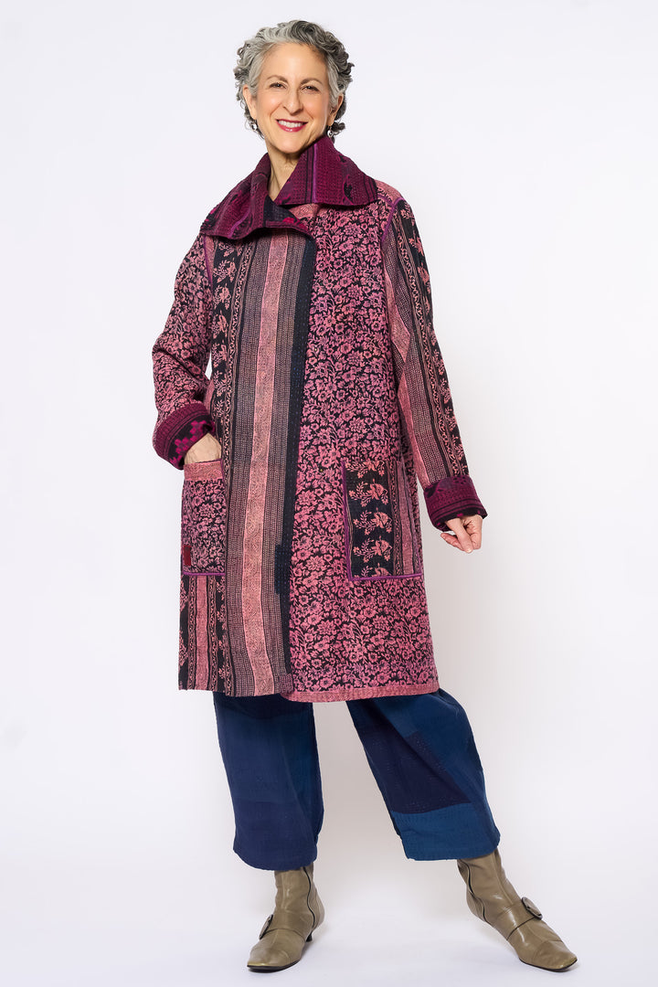 VINTAGE COTTON KANTHA POCKET MEDIUM COAT - cv4316-0047m -