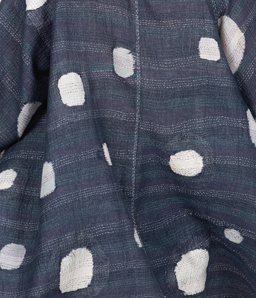 CUT THROUGH DOT AND HOLES KANTHA HOODED A-LINE JKT - cd2050-blu -