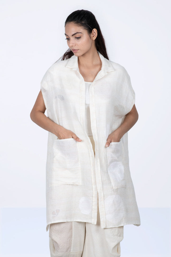 CUT THROUGH DOT AND HOLES KANTHA SHIRT DRESS - cd2426-ivy -