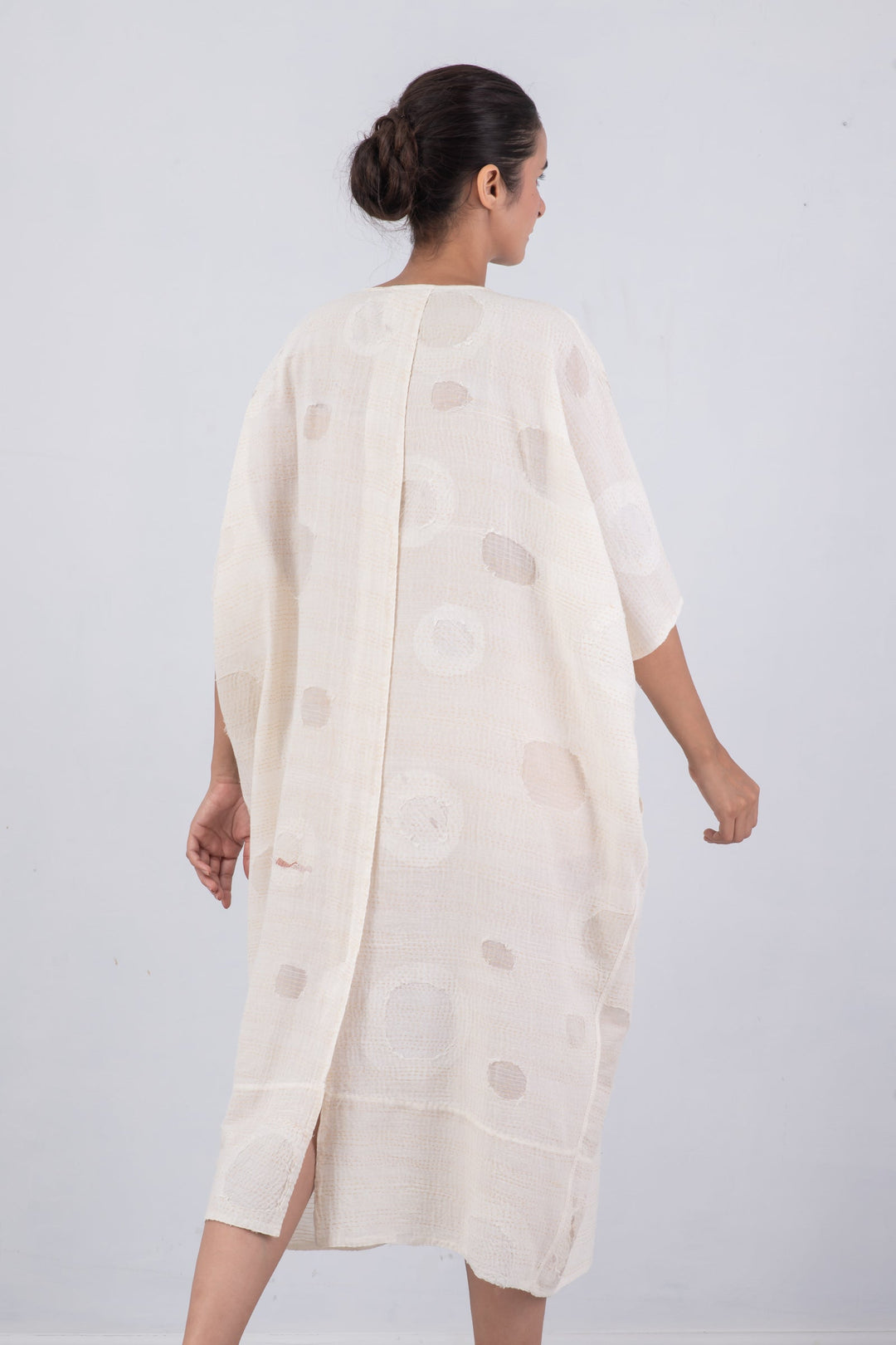 CUT THROUGH DOT AND HOLES KANTHA DOLMAN MAXI - cd2440-ivy -