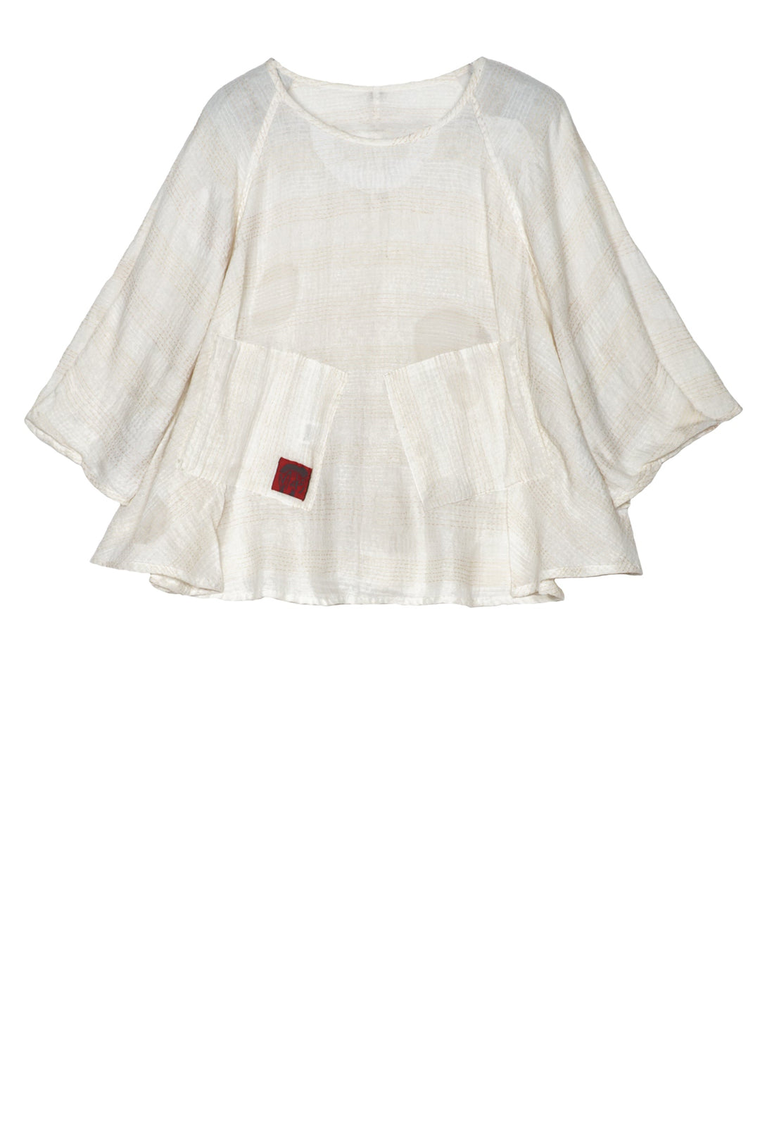 CUT THROUGH DOT AND HOLES KANTHA PUFF SLV. FLARE SHORT TOP - cd2544-ivy -