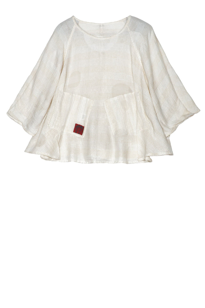 CUT THROUGH DOT AND HOLES KANTHA PUFF SLV. FLARE SHORT TOP - cd2544-ivy -