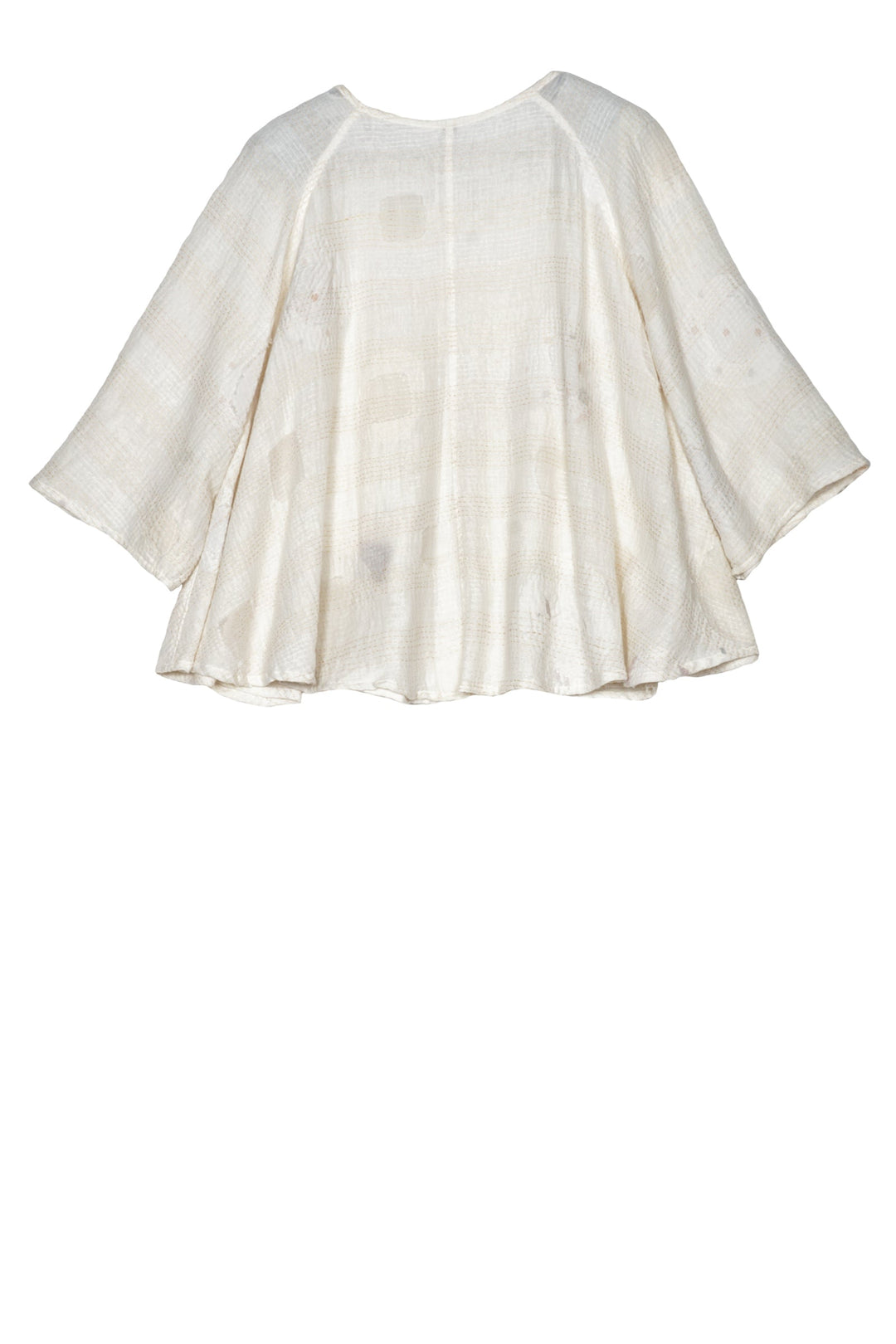 CUT THROUGH DOT AND HOLES KANTHA PUFF SLV. FLARE SHORT TOP - cd2544-ivy -