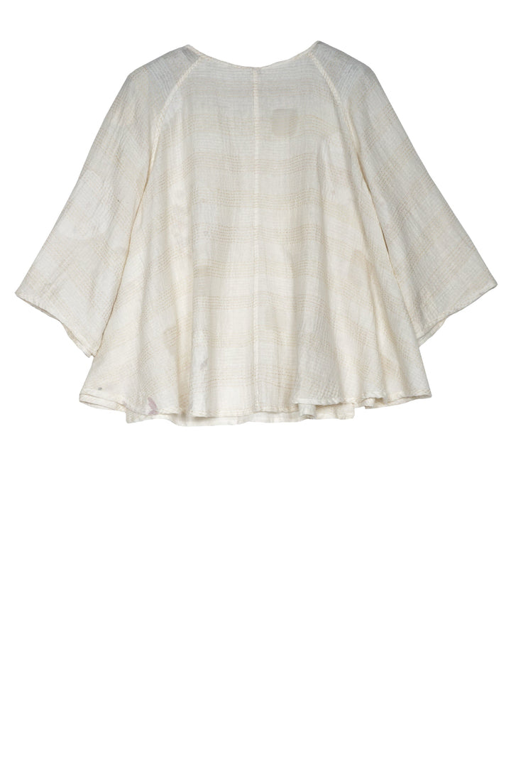 CUT THROUGH DOT AND HOLES KANTHA PUFF SLV. FLARE SHORT TOP - cd2544-ivy -