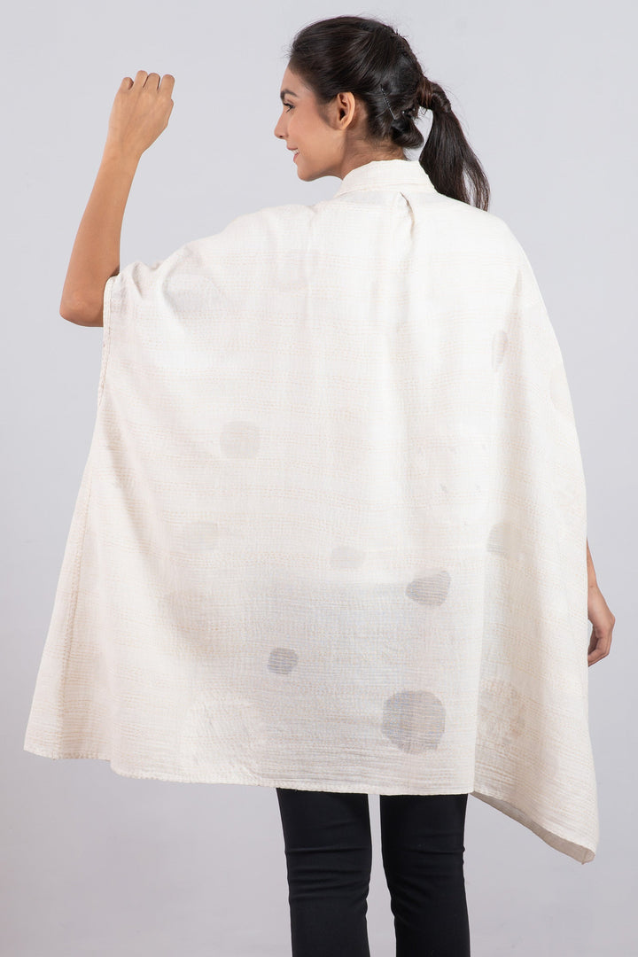 CUT THROUGH DOT AND HOLES KANTHA SHIRT PONCHO - cd2545-ivy -