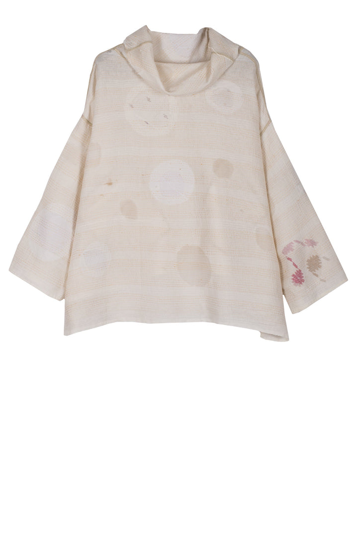 CUT THROUGH DOT AND HOLES KANTHA COWL PULLOVER - cd2547-ivy -