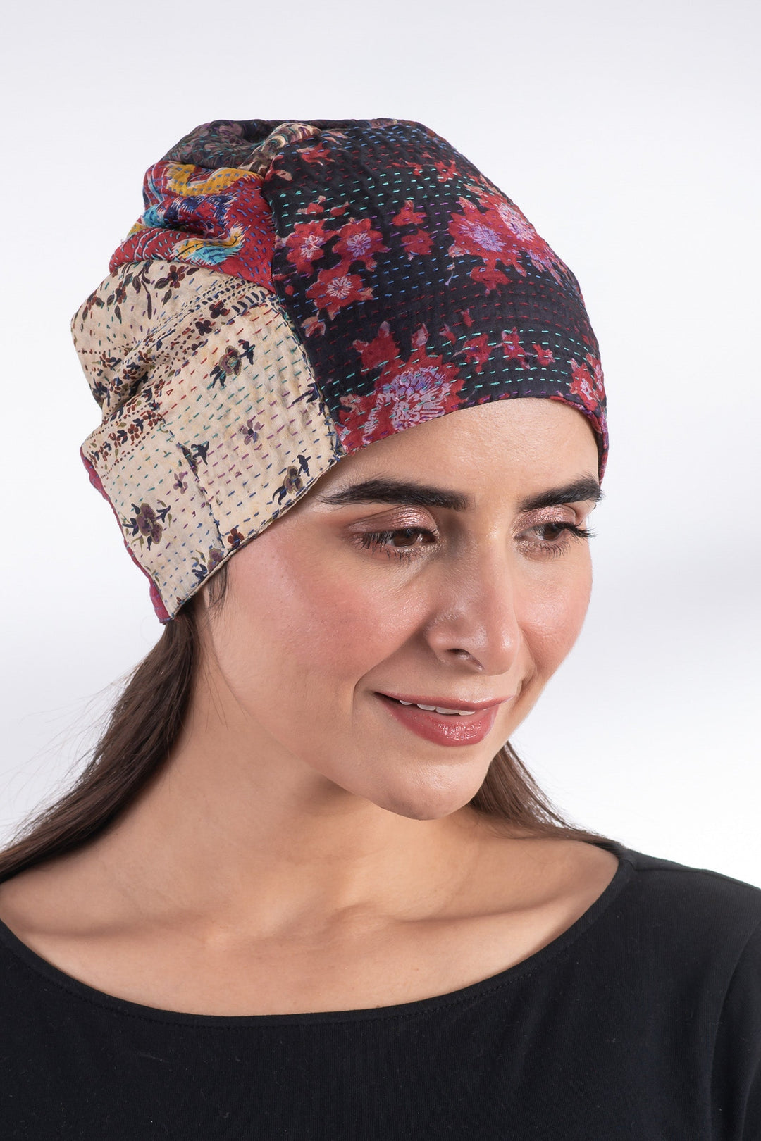 VINTAGE SILK KANTHA PATCHWORK HAT - sv2880-red -