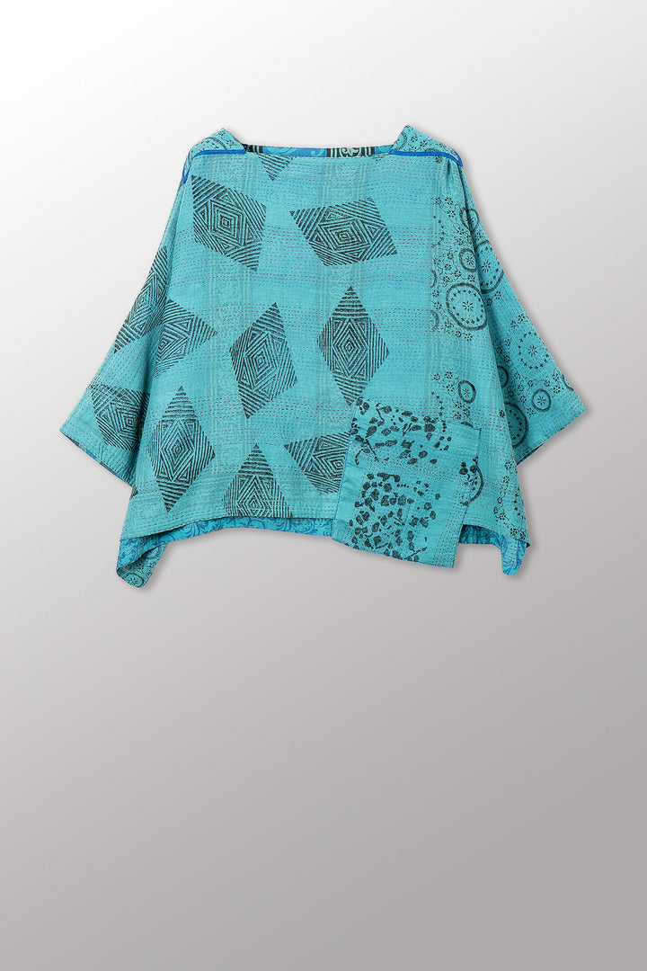 VINTAGE COTTON & NEW VOILE KANTHA 3/4 SLV. CROP TOP MIO - cn2538-0009a -