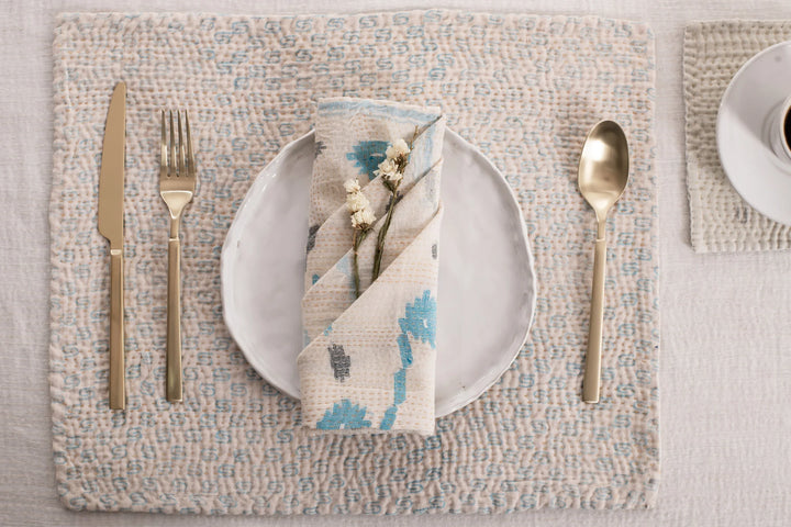 Mosaic Fray Handmade Vintage Kantha Placemat -Cauliflower (Set of 2)