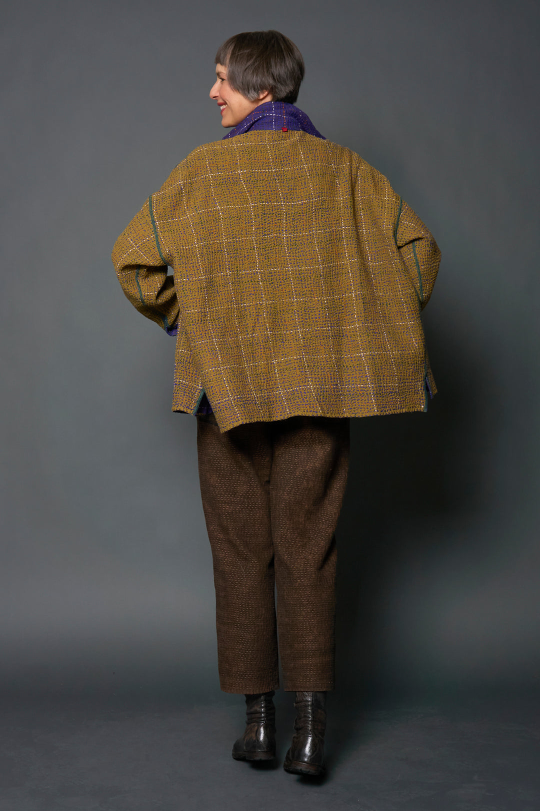 WOOL WAFFLE KANTHA RELAXED SHIRT JACKET - ww3j105-prp -
