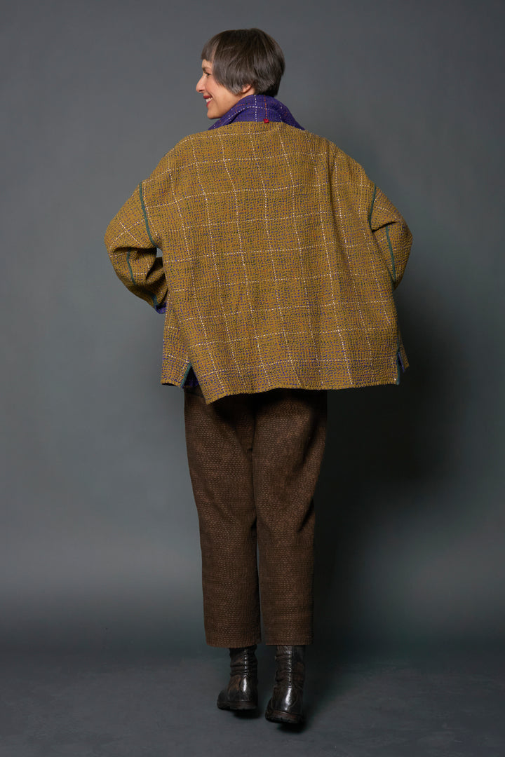 WOOL WAFFLE KANTHA RELAXED SHIRT JACKET - ww3j105-prp -