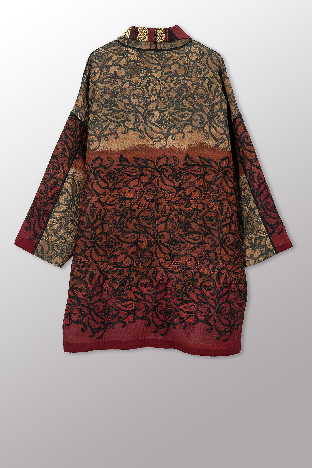 VINTAGE SILK GEORGETTE COTTON KANTHA HAORI JACKET - gc4068-0003a -