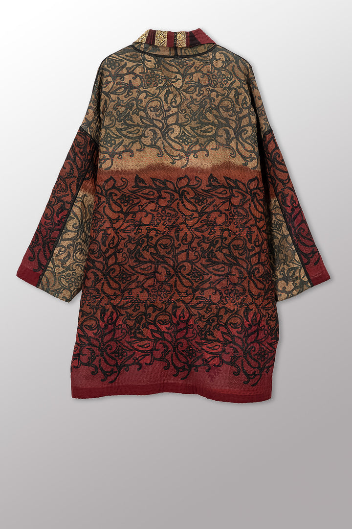 VINTAGE SILK GEORGETTE COTTON KANTHA HAORI JACKET - gc4068-0003a -