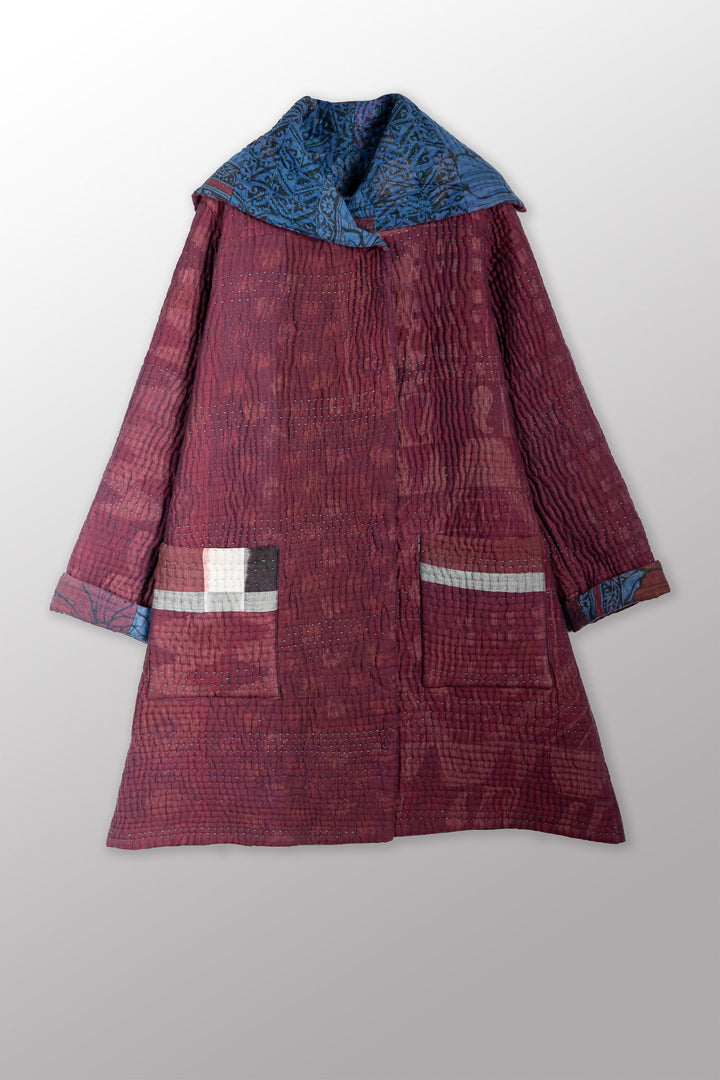 QUILTED OVERDYE COTTON KANTHA POCKET MEDIUM COAT - oq5346-cblu010m -