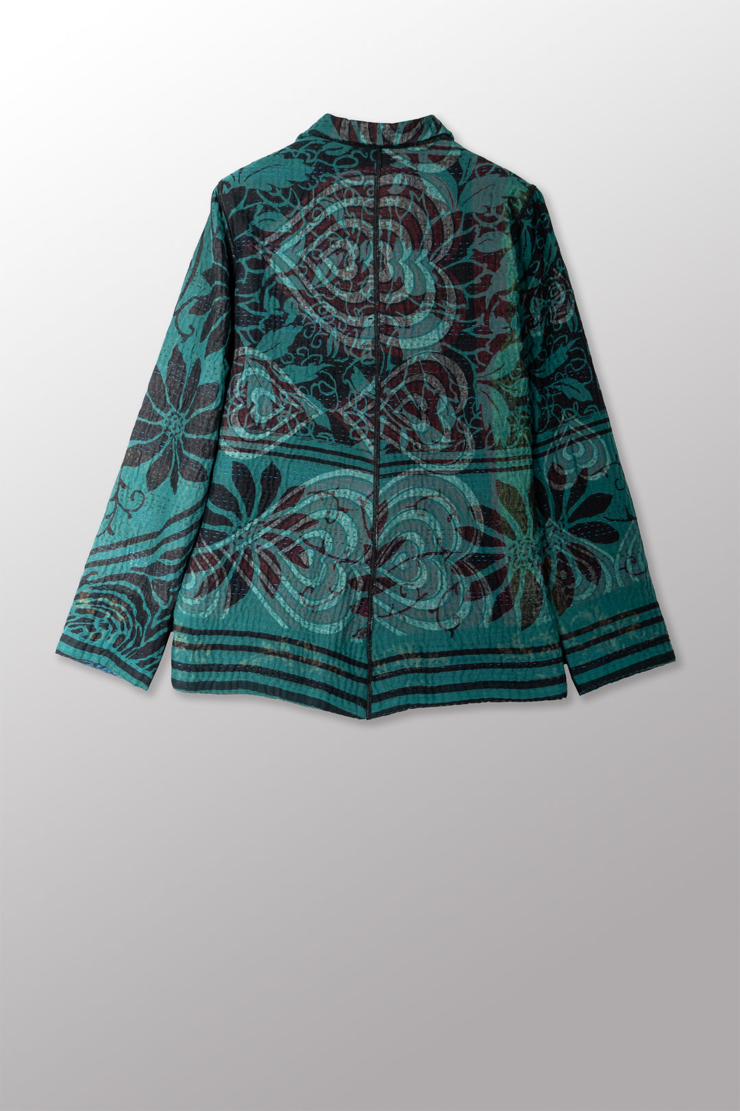 EMERALD GREEN KANTHA SIMPLE JACKET - eg4022-tel -