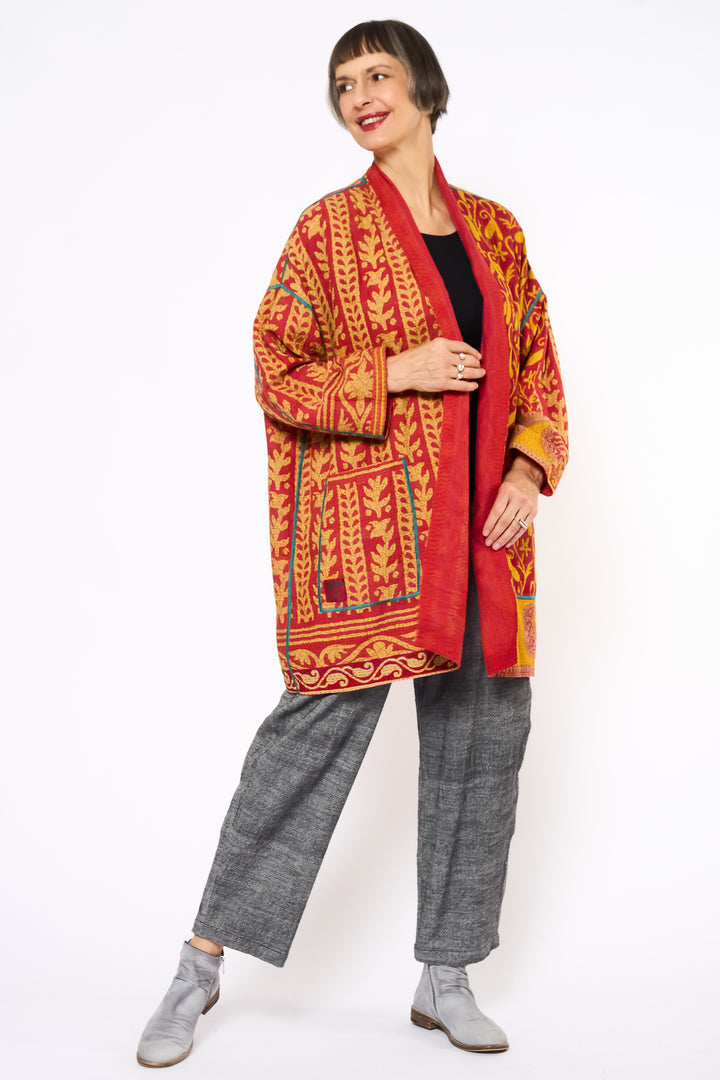 VINTAGE COTTON KANTHA HAORI JACKET - cv2068-0006a -