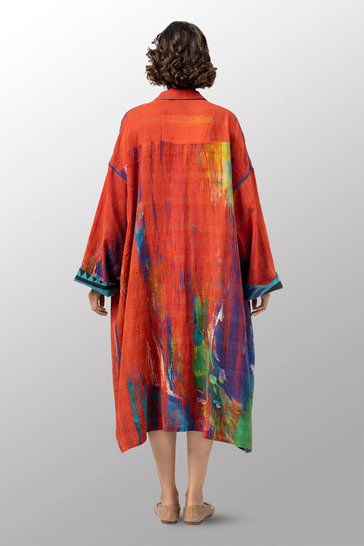 VINTAGE SILK GEORGETTE COTTON KANTHA NEW OVERSIZED COAT - gc2342-0001a -