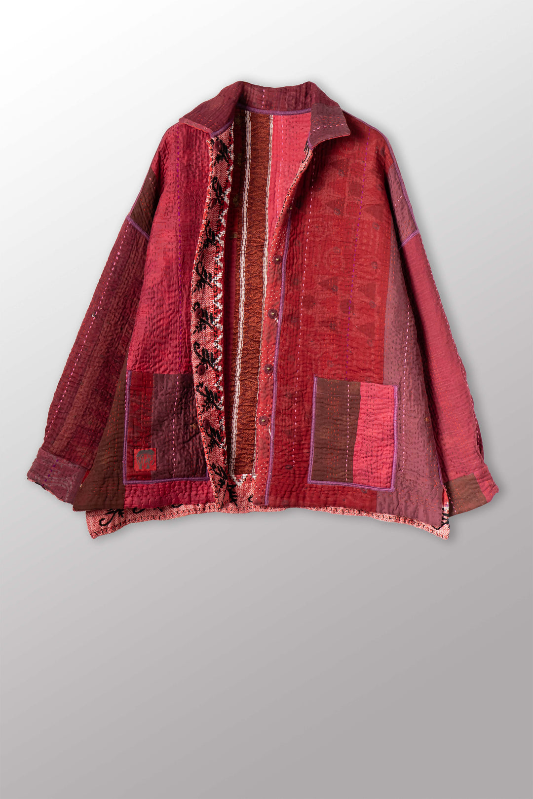 STRIPE RALLIS KANTHA RELAXED SHIRT JACKET - pr4j105-red -