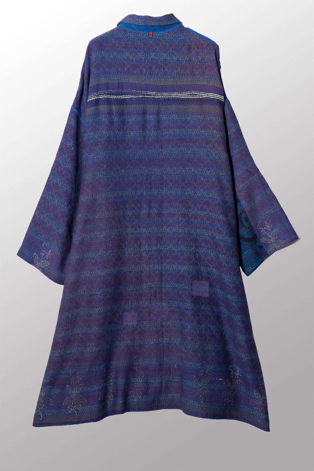 VINTAGE SILK GEORGETTE COTTON KANTHA NEW OVERSIZED COAT - gc2342-0004a -