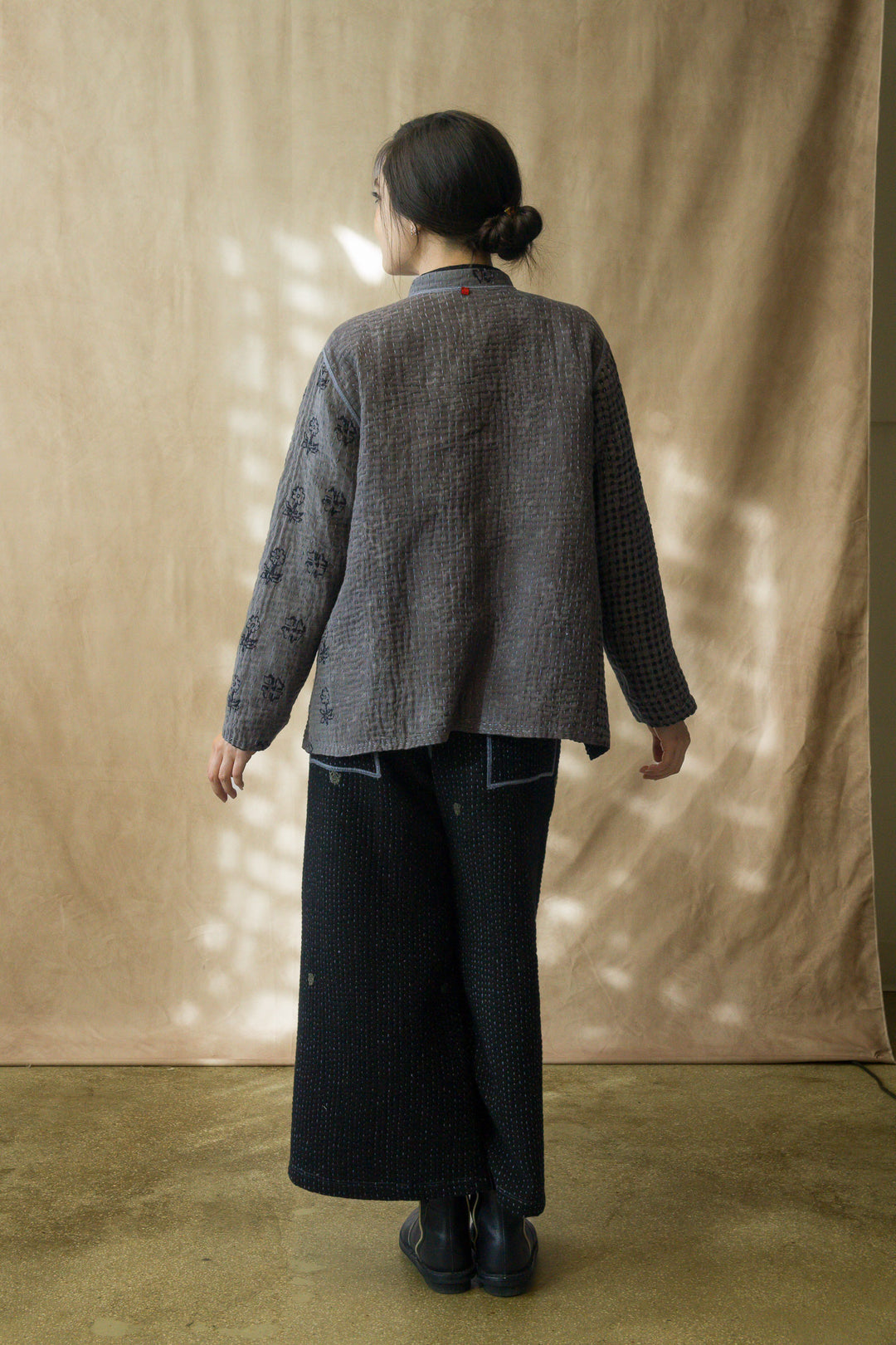 BBB PATCH KANTHA KAFTAN JACKET SHORT - bl-bbb4088-blk -