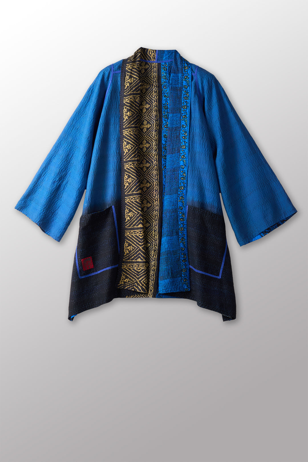 SILK COTTON OMBRE PRINT KANTHA A-LINE JKT - os2003-blu -
