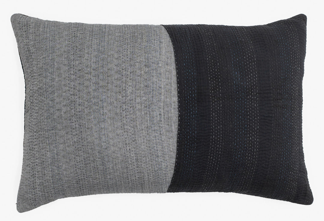 Landscape Handmade Vintage Kantha Pillow -Black