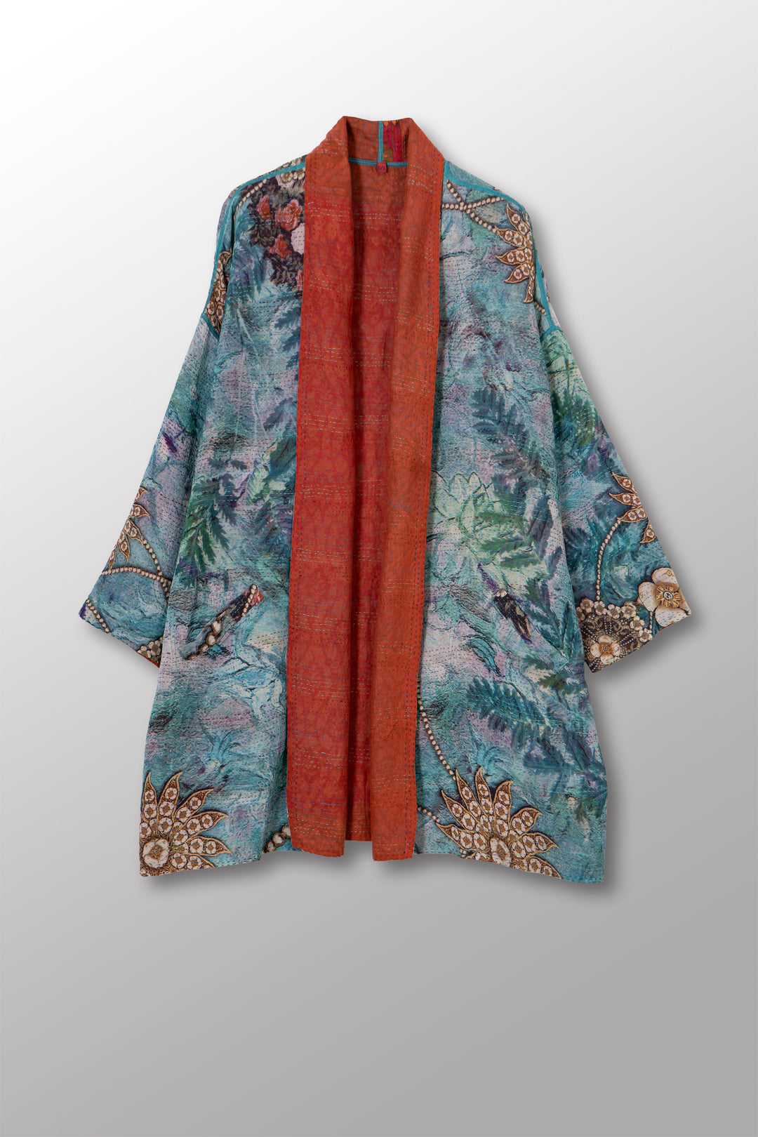 VINTAGE SILK GEORGETTE COTTON KANTHA HAORI JACKET - gc2068-0002a -